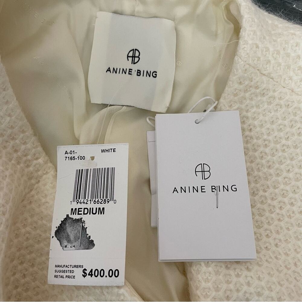 Anine Bing Anitta V-Neck Jacket Ivory Woven Women’s Sz M - Picture 8 of 12
